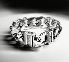 Load image into Gallery viewer, 20mm Crown Cuban Bracelet<br>w/Pavé-Set STQ Diamond Clasp