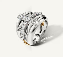 Load image into Gallery viewer, Crossfire Ring in Sterling Silver<br>& 14K Yellow Gold Accents<br>w/Diamond Cross