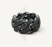Load image into Gallery viewer, Sterling Silver Cuban Link Band<br>w/Black Patina & Black Pavé Diamonds
