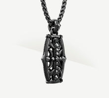 Load image into Gallery viewer, Cross Fire Tag / Sterling Silver<br>Black Patina & White Pavé Diamonds / 14K Gold Crown Accent