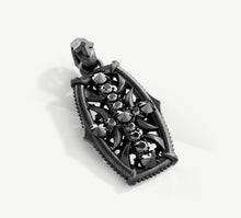 Load image into Gallery viewer, Cross Fire Tag / Sterling Silver<br>Black Patina & White Pavé Diamonds / 14K Gold Crown Accent