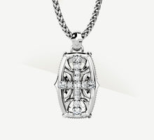 Load image into Gallery viewer, Cross Fire Tag / Sterling Silver<br>w/White Pavé Diamonds / 14K Gold Crown Accent