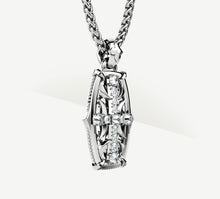 Load image into Gallery viewer, Cross Fire Tag / Sterling Silver<br>w/White Pavé Diamonds / 14K Gold Crown Accent