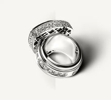 Load image into Gallery viewer, REGAL Cross & Shield Signet Ring<br>in Sterling Silver<br>Black Onyx / Pavé-Set Diamonds