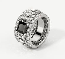 Load image into Gallery viewer, Elite Stacker Band Rings<br>Sterling Silver w/ Pavé Diamonds<br>Black Onyx Center Stone
