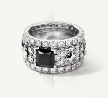 Load image into Gallery viewer, Elite Stacker Band Rings<br>Sterling Silver w/ Pavé Diamonds<br>Black Onyx Center Stone