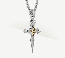 Load image into Gallery viewer, Dagger Cross<br>Sterling Silver / 14K Gold Accent<br>w/White Pavé Diamonds