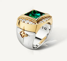 Load image into Gallery viewer, Grand Signet Ring in Mixed Metals<br>with Pavé Diamonds & Featured Emerald