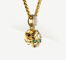 Load image into Gallery viewer, Deco Skull / 14K Gold<br>Pavé Diamonds / Emerald Eyes
