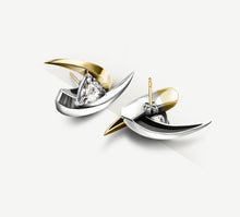 Load image into Gallery viewer, Talon Earrings<br>w/Trillion-Cut Diamonds<br>14k Gold & Sterling Silver Mix