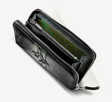 Load image into Gallery viewer, Flame Stamped Black Wallet<br>w/Camo Leather & Box-Crown Accent