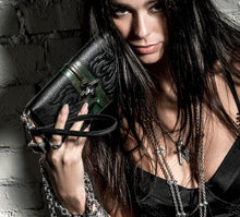 Load image into Gallery viewer, Flame Stamped Black Wallet<br>w/Camo Leather & Box-Crown Accent