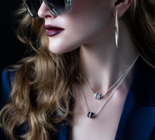 Load image into Gallery viewer, Radiant Silver Sphere Necklace<br>w/Black Pavé Diamonds<br>& White Diamond Accent