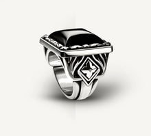 Load image into Gallery viewer, Fire & Ice Signet Ring<br>Sterling Silver / Black Onyx