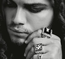 Load image into Gallery viewer, Fire & Ice Signet Ring<br>Sterling Silver / Black Onyx