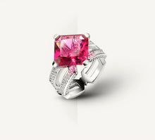 Load image into Gallery viewer, Crystal Link Band<br>Featured Pink Tourmaline<br>Sterling Silver / Pavé Diamonds