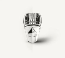 Load image into Gallery viewer, Arrow Signet Ring<br>Black & White Pavé Diamonds