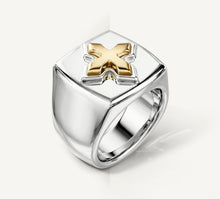 Load image into Gallery viewer, STQ Cross Signet Ring<br>Sterling Silver / 14K Yellow Gold