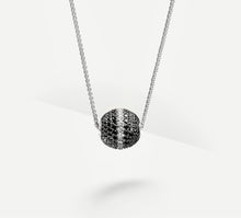 Load image into Gallery viewer, Radiant Silver Sphere Necklace<br>w/Black Pavé Diamonds<br>& White Diamond Accent