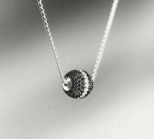 Load image into Gallery viewer, Radiant Silver Sphere Necklace<br>w/Black Pavé Diamonds<br>& White Diamond Accent