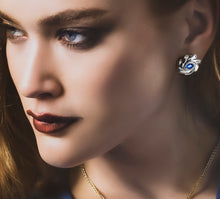 Load image into Gallery viewer, Star Talon Earrings / Blue Topaz<br>Pavé Diamonds / Sterling Silver