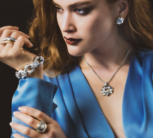 Load image into Gallery viewer, Star Talon Earrings / Blue Topaz<br>Pavé Diamonds / Sterling Silver