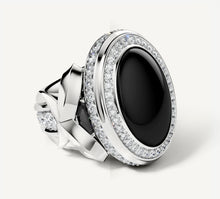 Load image into Gallery viewer, Black Onyx Talon Signet Ring<br>with Pavé Diamonds