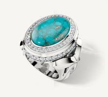 Load image into Gallery viewer, Turquoise / Talon Signet Ring<br>with Pavé Diamonds