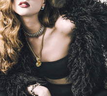 Load image into Gallery viewer, Deco Skull / 14K Gold<br>Pavé Diamonds / Emerald Eyes