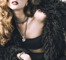 Load image into Gallery viewer, Deco Skull / Sterling Silver<br>Pavé Diamonds / Black Diamond Eyes