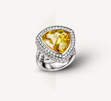 Load image into Gallery viewer, Shield Ring in Sterling Silver<br>Amber Citrine / Pavé Diamonds