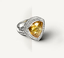 Load image into Gallery viewer, Shield Ring in Sterling Silver<br>Amber Citrine / Pavé Diamonds