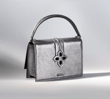 Load image into Gallery viewer, Small Metallic Platinum Flame Purse<br>w/Black Diamonds & STQ Crown