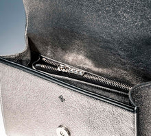 Load image into Gallery viewer, Small Metallic Platinum Flame Purse<br>w/Black Diamonds & STQ Crown