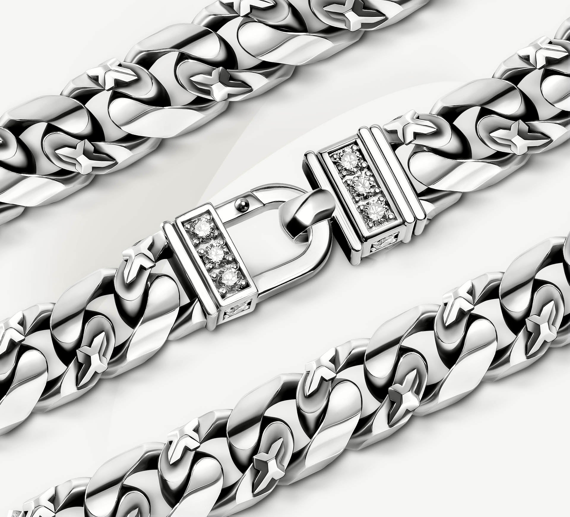 20mm Crown Cuban Bracelet<br>w/Pavé-Set STQ Diamond Clasp