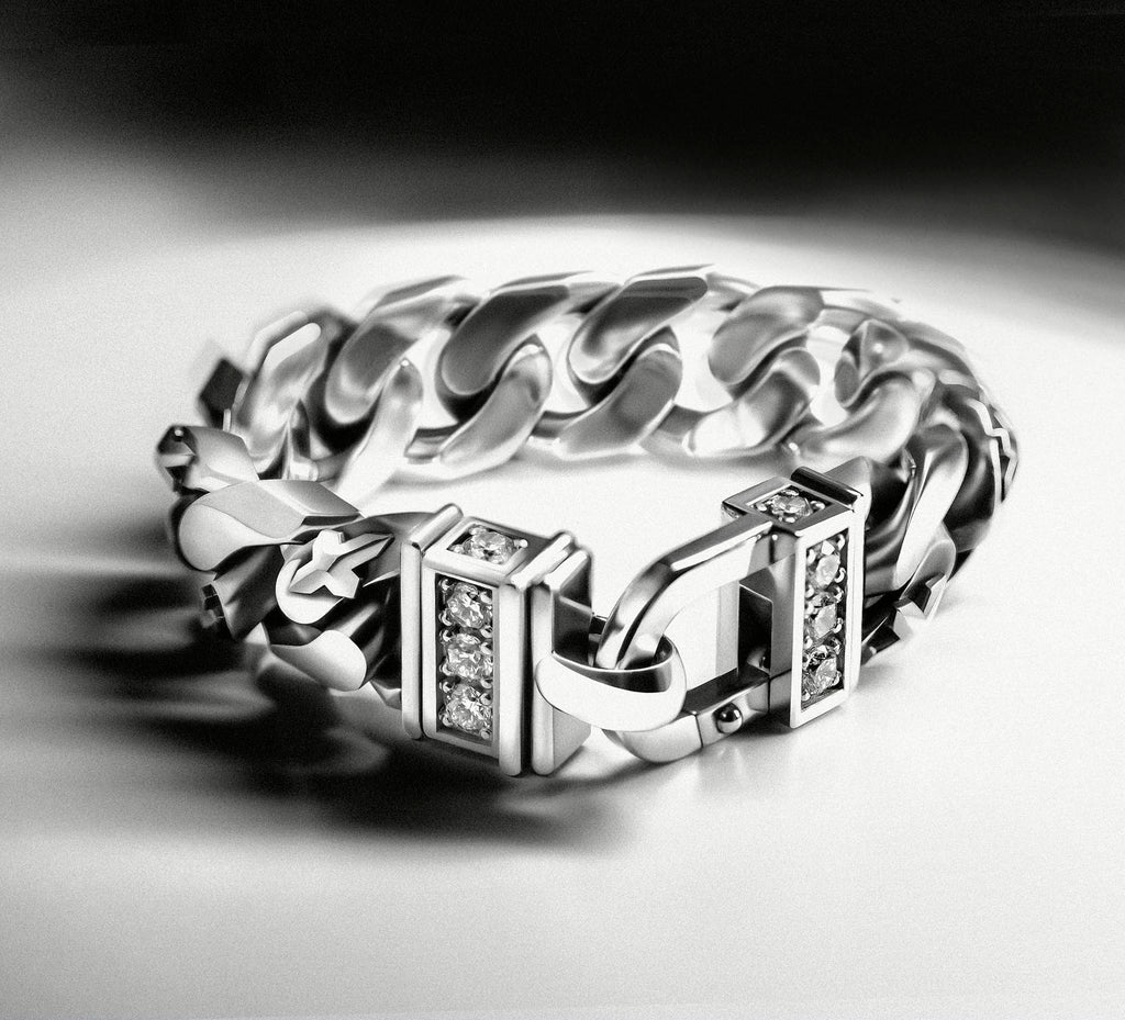 20mm Crown Cuban Bracelet<br>w/Pavé-Set STQ Diamond Clasp