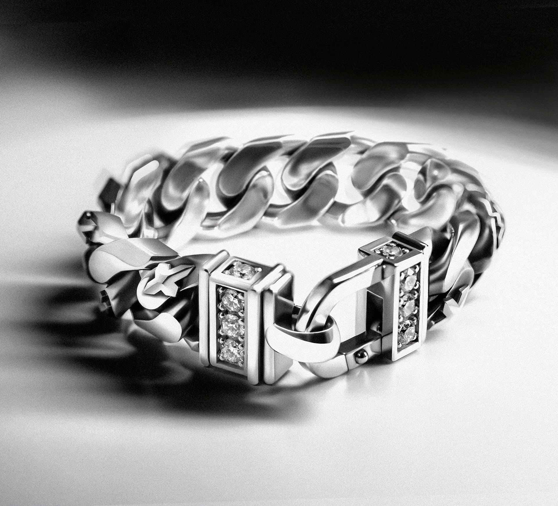 20mm Crown Cuban Bracelet<br>w/Pavé-Set STQ Diamond Clasp