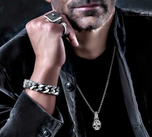 20mm Crown Cuban Bracelet<br>w/Pavé-Set STQ Diamond Clasp