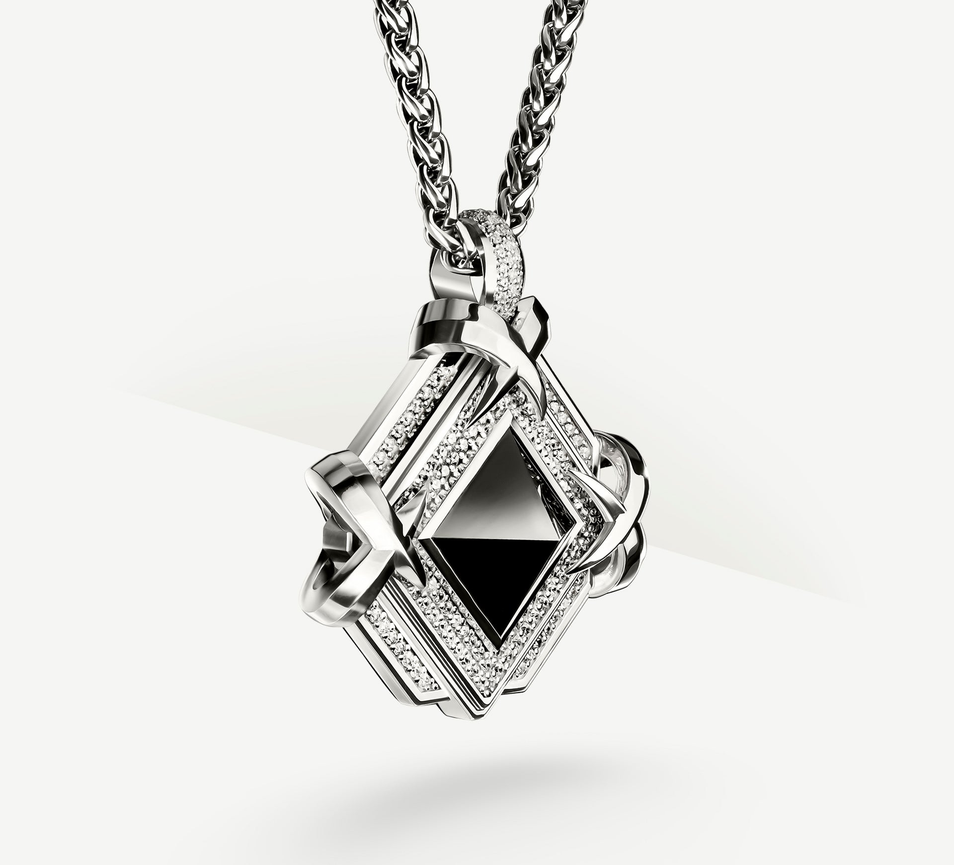 Large Pyramid Medallion<br>w/Black Onyx / Pavé Diamonds<br>Talon Details