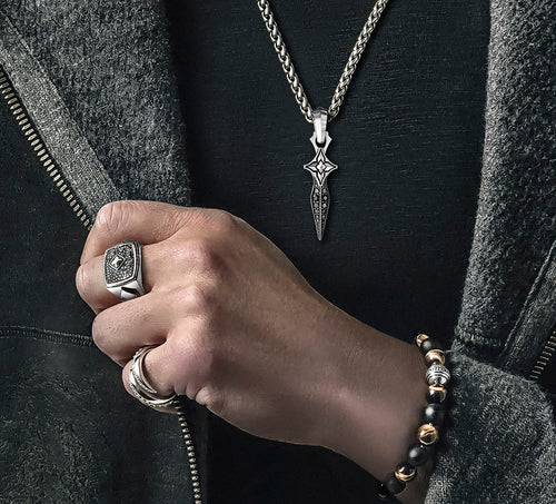 Arrow Signet Ring<br>Black Pavé Diamonds