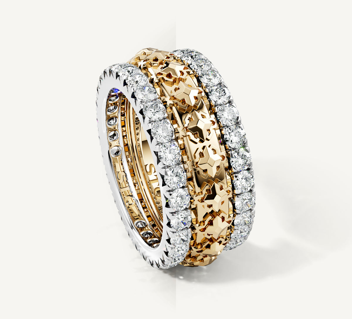 Rendezvous Stacker Rings<br>14K Gold & Sterling Silver<br>w/Pavé Diamond