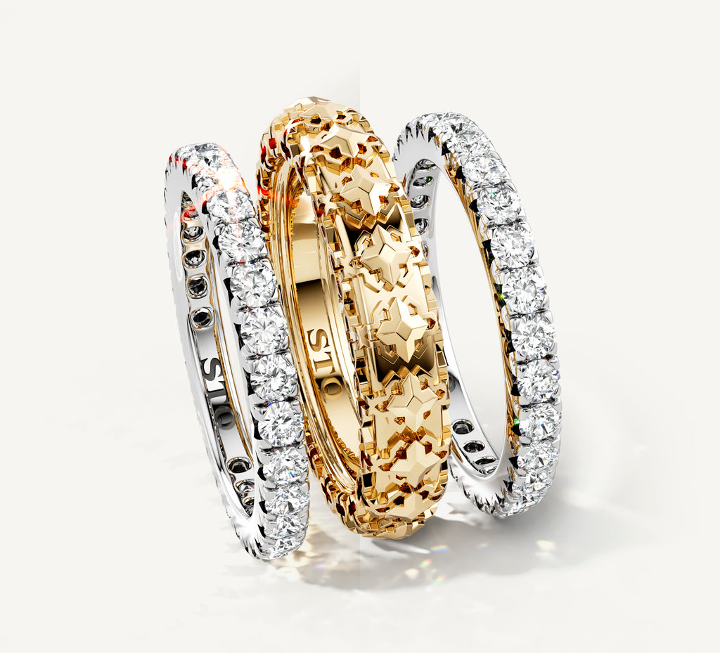 Rendezvous Stacker Rings<br>14K Gold & Sterling Silver<br>w/Pavé Diamond