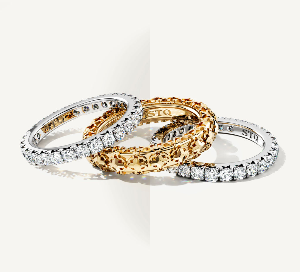 Rendezvous Stacker Rings<br>14K Gold & Sterling Silver<br>w/Pavé Diamond