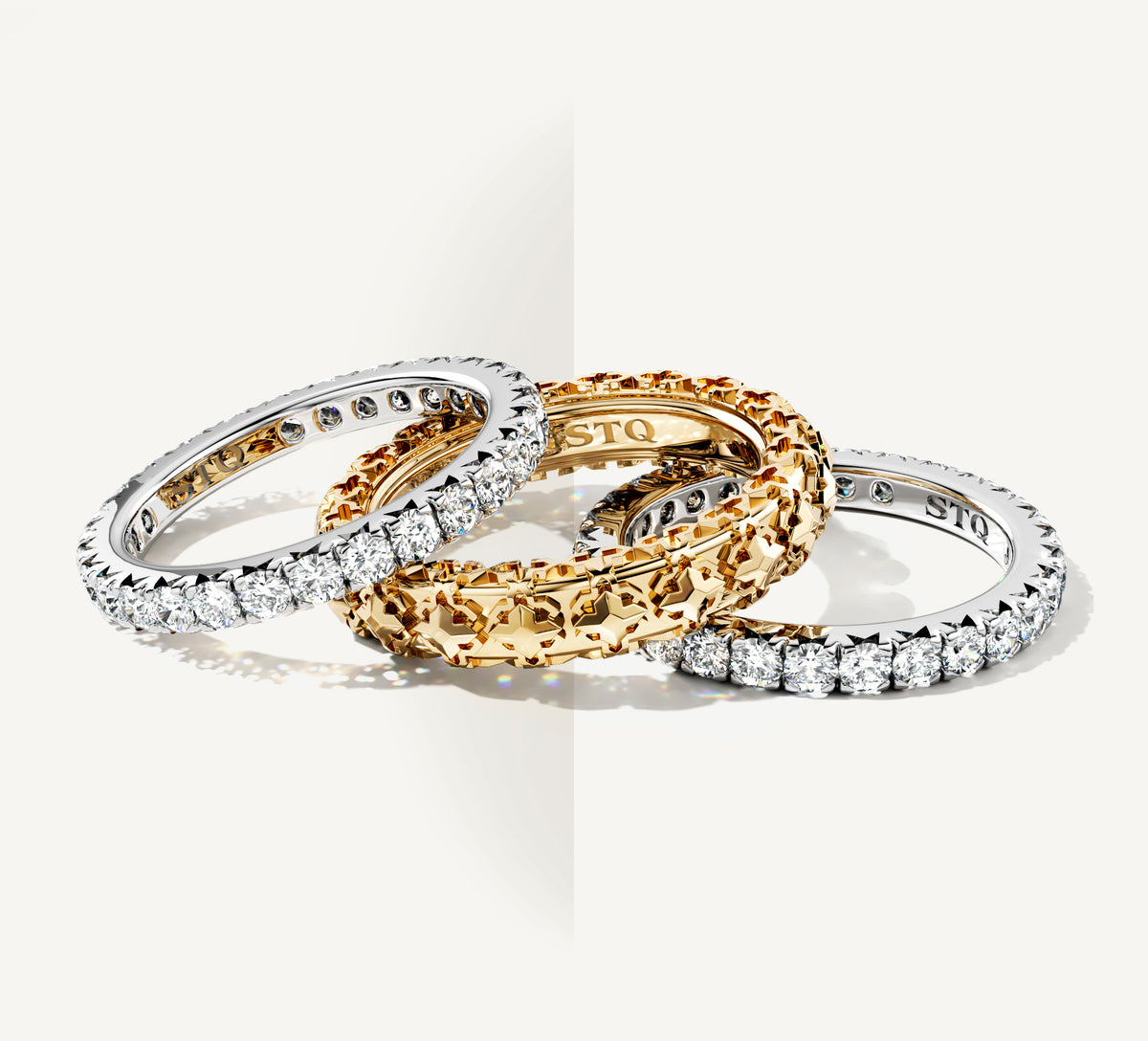 Rendezvous Stacker Rings<br>14K Gold & Sterling Silver<br>w/Pavé Diamond