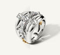 Crossfire Ring in Sterling Silver & 14K Yellow Gold Accents<br>w/Pavé Diamond Cross
