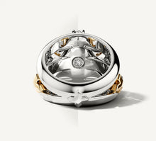 Load image into Gallery viewer, Crossfire Ring in Sterling Silver<br>&amp; 14K Yellow Gold Accents<br>w/Diamond Cross
