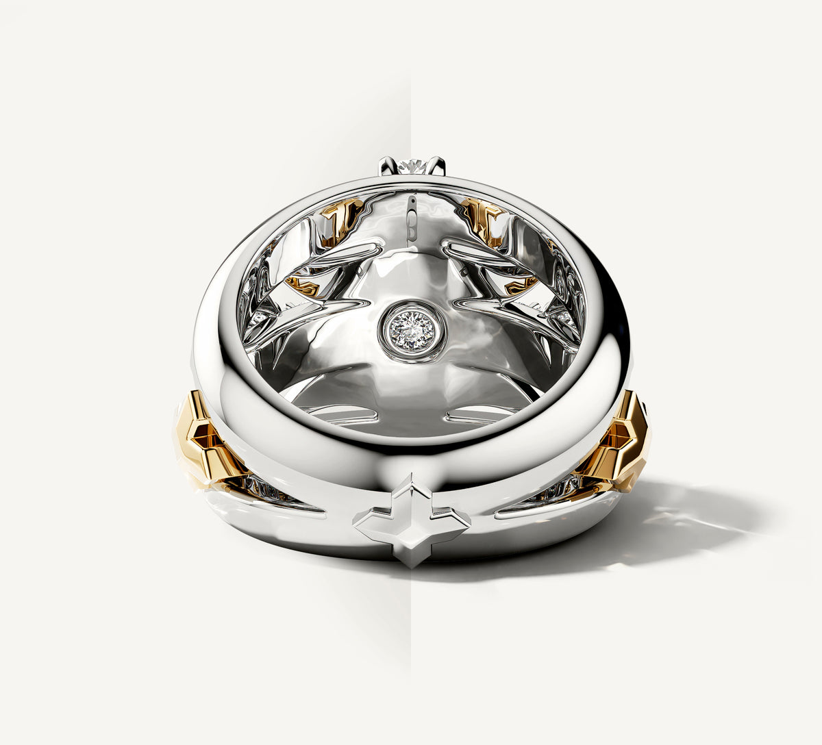 Crossfire Ring in Sterling Silver & 14K Yellow Gold Accents<br>w/Pavé Diamond Cross