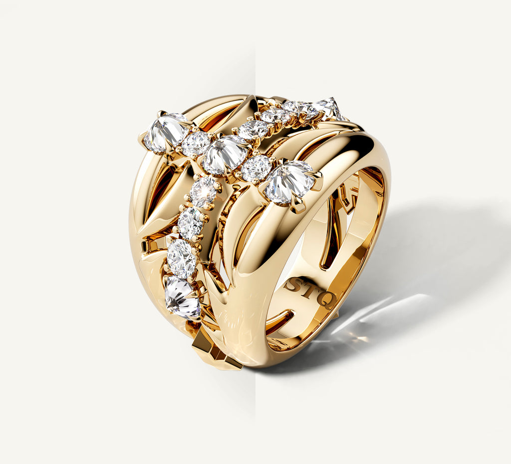 Crossfire Ring / 14K Yellow Gold<br>w/Diamond Cross