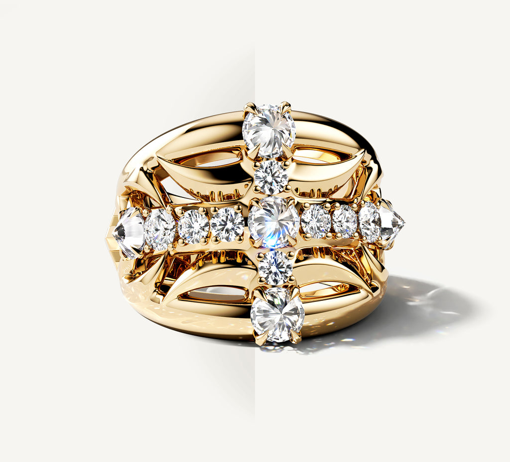 Crossfire Ring / 14K Yellow Gold<br>w/Diamond Cross