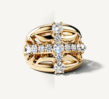 Load image into Gallery viewer, Crossfire Ring / 14K Gold<br>w/Pavé Diamond Cross
